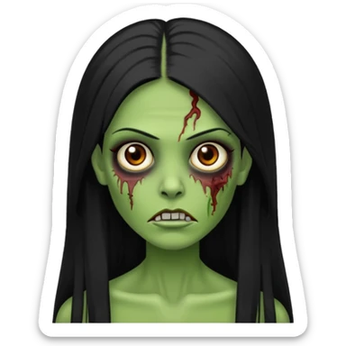Faça uma zombie verde mulher com cabelos preto, liso e grande de olhos castanhos  sticker