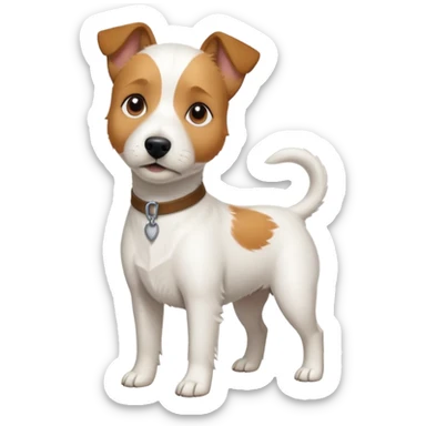 a full body slightly chubby white parson russell terrier looking dog the size of a kelpie with light brown long ears and a light brown patch on one eye and a large snout. the rest of the dog is completely white sticker