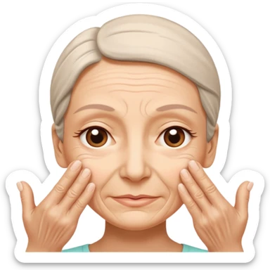 Simple emoji of a face with wrinkles being smoothed by hands,
both hands gently stretching the skin,
wrinkles visible on one part and smooth skin on the other,
clear wrinkle-reducing effect,
simple and easy-to-understand icon,
no beauty or medical elements

 sticker