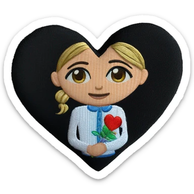 A Ukrainian teacher in an embroidered shirt holds a heart in her hands sticker