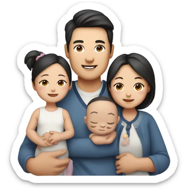 Korean mum and dad in their 30s with a 4-year-old baby girl and 1-year-old baby boy sticker
