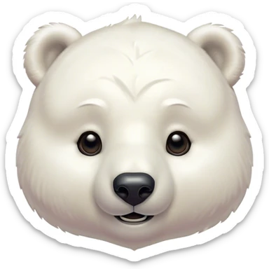 Cinematic Cute Polar Bear Portrait Emoji, Head tilted playfully and inquisitively, with a glossy, plush coat accented by a gentle, blushing muzzle and round, sparkling eyes, Simplified yet irresistibly adorable features, highly detailed, glowing with a warm, friendly polar glow, high shine, affectionate and lively, stylized with a touch of endearing charm, soft glowing outline, capturing the essence of a mischievous yet loving polar cub that feels like it could tumble out of the screen into your arms! sticker