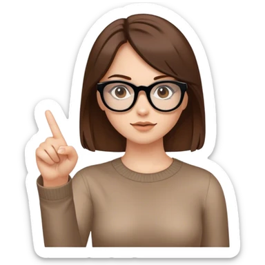 Ragazza con capelli castani, occhi castani, pelle chiara, occhiali neri, che indica di cliccare sticker