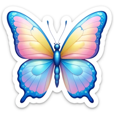 Pastel whitish light pale iridescent pink-blue-yellow-gradients shiny sparkly glittery fine nice gorgeous colorful bufferfly sticker