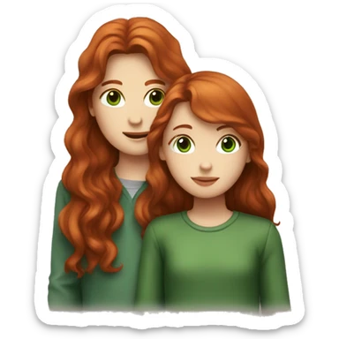 Redhead girl with brown eyes kissing boy with long brown hair and green eyes sticker