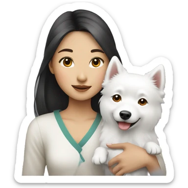 asian girl with Japanese spitz dog sticker