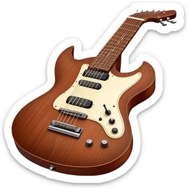 Cinematic Realistic Guitar, smooth mahogany body with deep wood grain, metal strings catching soft reflections, intricate tuning pegs gleaming subtly, warm light accentuating the contours, glowing with the warmth of music and craftsmanship. sticker