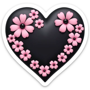 goth sakura heart, heart made of black sakura petals with pink accents sticker