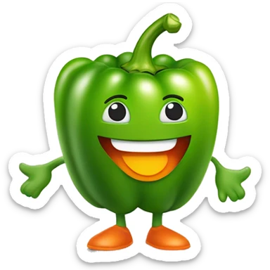 "Draw a friendly green bell pepper character with bright eyes and an orange smile. It stands on a red line, making an 'OK' sign with both hands. The character is shiny and radiates positive energy." sticker
