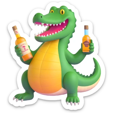 crocodile with a bottle of whiskey sticker