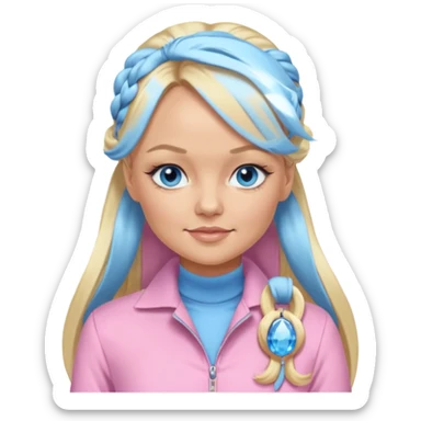 Emma Bunton with long blonde ponytail hair, blue eyes, light pink outfit sticker