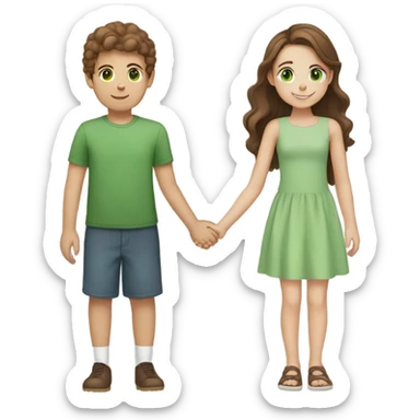 Girl with Brown Hair and Green eyes Holding Hands with Boy with Brown hair and Brown eyes  sticker