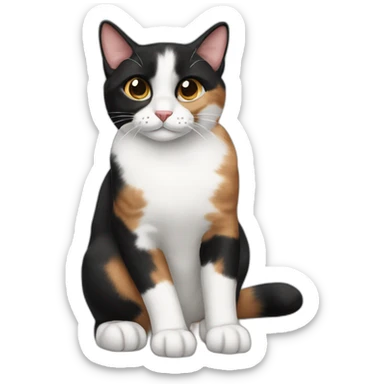 black white brown calico cat sit sticker