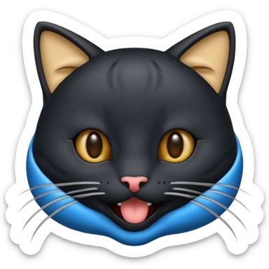 Un emoji de una cara de gato negro riendo a carcajadas, con lágrimas azules brotando de sus ojos cerrados y una boca abierta y sonriente, en el estilo de diseño de emoji clásico. sticker