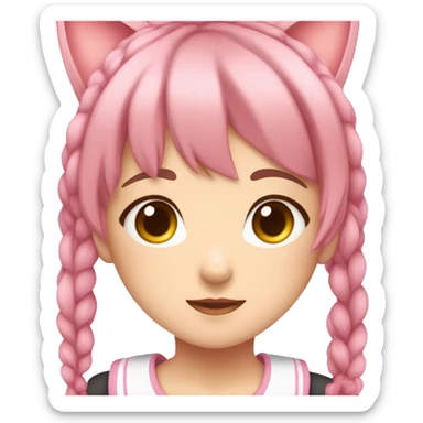 cute anime girl with brown and pink hair with cat ears and shes in a pink school girl outfit sticker