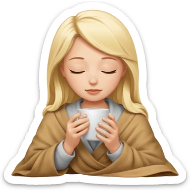 Blonde girl inside a blanket sipping coffee eyes closed sticker