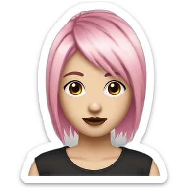 2007 emo girl with brown eyes and pink strand grunge stule sticker