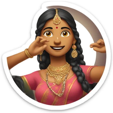 Indian woman in traditional clothes dances.  close-up format. one hand above your head, the other below at stomach level, forming an unfinished circle
 sticker