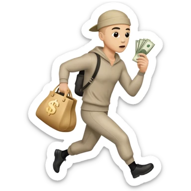 Robber, holding a bag money, side view, male, running away sticker