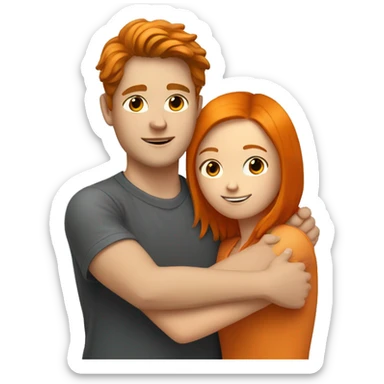 white boy with brown hair hugs a orange hair girl sticker