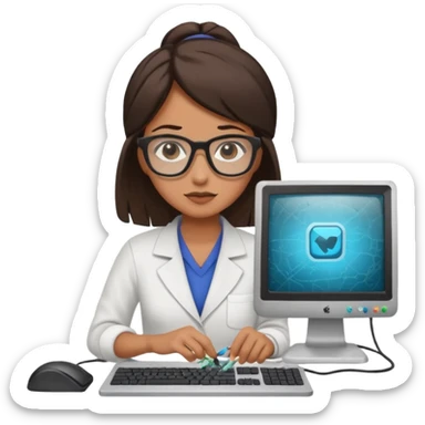 female computer technician fixing damaged computer sticker