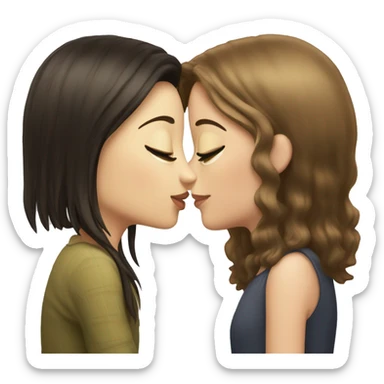 Short long haired brunette girl kisses tall short haired white skin girl sticker