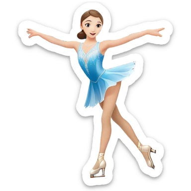 An icon featuring a graceful figure skater performing a spin on the ice. The background includes a grand ice rink palace with shining spotlights and cheering spectators in the stands. Transparent background highlights the elegance and artistry of figure skating sticker