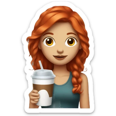 Red head girl with iced coffe sticker