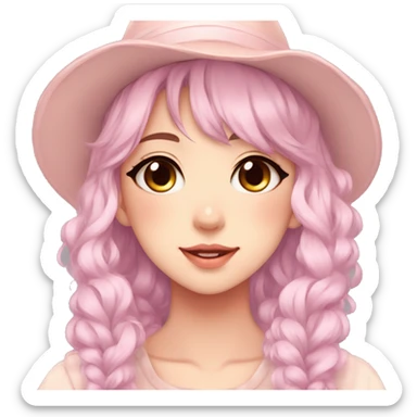 Gorgeous pastel anime girl with blushing face and hair garnitures and pretty hair and a hat aesthetic trending style sticker