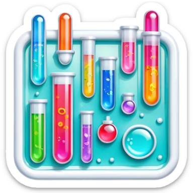 Epoxy resin art icon, decorative pieces made with epoxy resin, including vibrant, fluorescent resin jewelry and small ornaments, visible tubes of fluorescent epoxy resin, mixing tools, minimalistic style, clean lines, transparent background. sticker