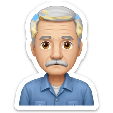 Old man with gray hair and mustache and working shirt sad sticker