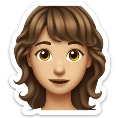 pretty girl with brown wavy hair and bangs,and brown eyes, long lashes, cheek dimples smiling sticker