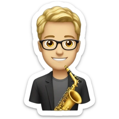 young man white glasses saxophone sticker