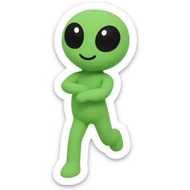 Create a neon green alien dancing, almost identical to the reference image, with minimal changes in the positions of arms and legs, looking straight ahead. This is frame 19 of the animation. PNG with transparent background. sticker