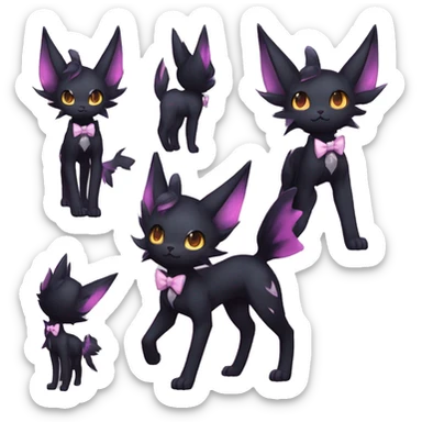 Shiny Dark Cool Edgy Black beautiful ethereal fantasy Kawaii Sona Umbreon-Noibat-Litten-Fakemon-cat-animal with edgy bat-ears bow tie black emo-mane vtuber model Full Body sticker