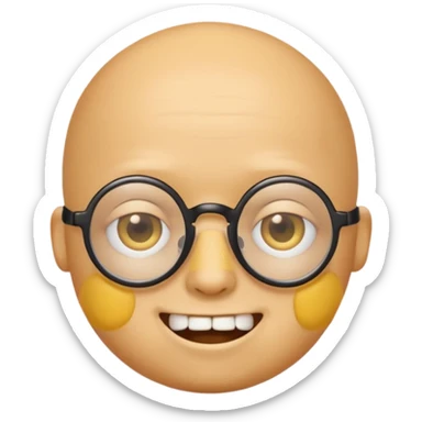 Créer un emoji nerd le perso doit être une tête basique d'emoji jaune tête ronde sans cheveux 🤓 avec une grosse paire de lunettes rectangulaires noires 3 petits boutons d'acné sur chaque joue et une dent qui dépasse  sticker