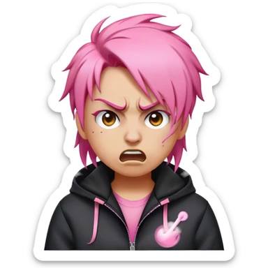 angry emoji with steam coming out of nose, pink hair, wearing black Nike jacket, wheatish skin tone sticker