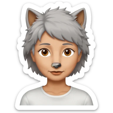 woman 50 years old, short grey fluffy wolf-cut hair, tannes skin and brown eyes sticker