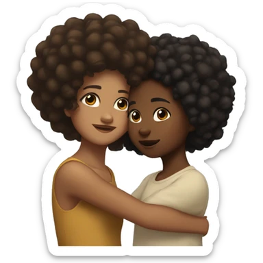 brown girl with black hair hugging brown girl with afro  sticker