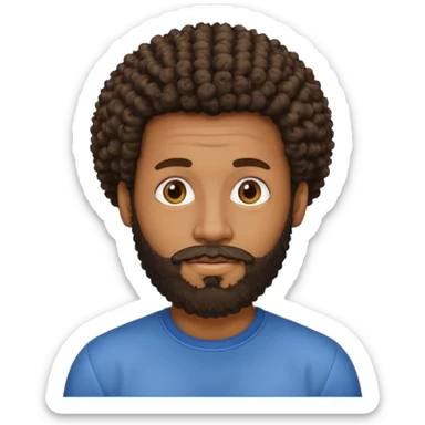 Medium brown skin man with beard and a curly small Afro fade sticker