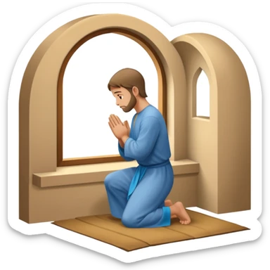 A biblical illustration of Daniel kneeling praying in his upper room. sticker