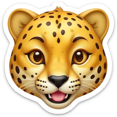 Cinematic Comical Cheetah Portrait Emoji, Head tilted dramatically with an exaggeratedly amused expression, featuring a striking, glossy golden Fur with bold spots, wide, expressive amber eyes filled with playful disbelief, Simplified yet hilariously expressive features, highly detailed, glowing with a slightly sassy glow, high shine, dramatic yet playful, stylized with an air of cheeky mischief, bright and endearing, soft glowing outline, capturing the essence of a spirited and over-the-top cheetah, so meme-worthy it feels like it could dash its way into internet fame instantly! sticker