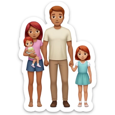 A man with brown hair holding a child, a daughter, and a girl with red hair by the hand sticker