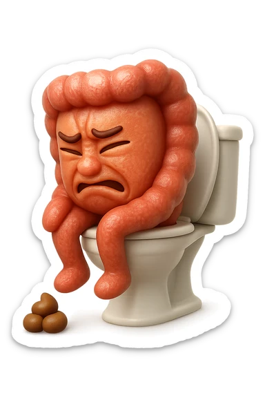 SU QUESTO STILE FAI UN EMOJI STILE IPHONE 3D DI UN INTESTINO CHE sta seduto sul wc e davanti ha una montagnetta di feci a palline stile emoji iphone, FAGLI UN ESPRESSIONE di dolore mentre si sforza E FALLO MOLTO REALISTICO IN 3D sticker