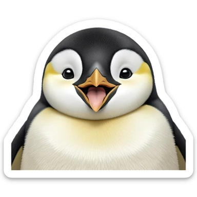 Cinematic Cute Yawning Emperor Penguin Portrait Emoji, Head tilted slightly with a dramatic, wide-open yawn, showcasing smooth, downy feathers with a striking contrast and sleepy, half-closed eyes, Simplified yet irresistibly adorable features, highly detailed, glowing with a soft, cozy polar glow, high shine, relaxed yet expressive, stylized with a touch of whimsical charm, soft glowing outline, capturing the essence of a drowsy yet affectionate arctic guardian that seems ready to stretch out and nap! sticker