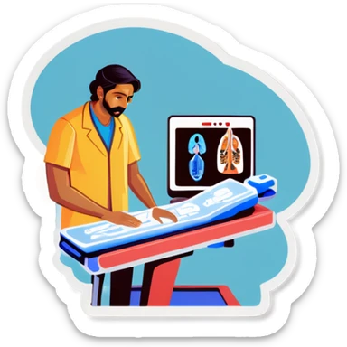 Indian guy doing a CT scan  sticker