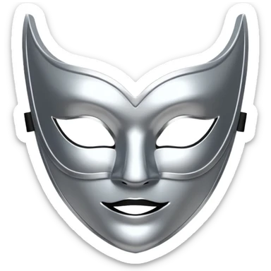 A sleek masquerade mask emoji made of polished silver chrome, smooth sensual curves, reflective metallic surface, mysterious sexy luxury vibe, minimal iOS emoji style, centered, clean white background sticker