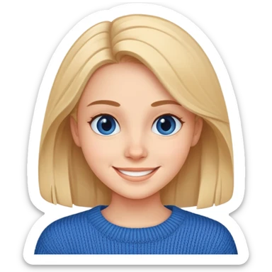 smiling girl in blue sweater sticker
