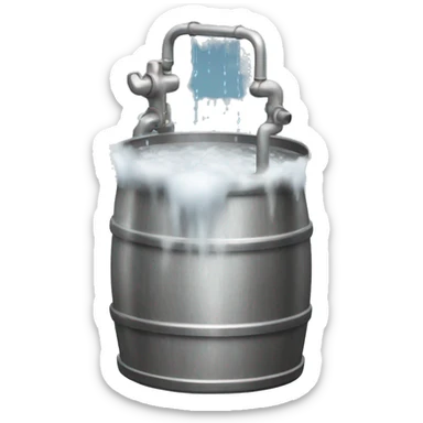 metal keg beneath a hot shower with clouds of steam sticker