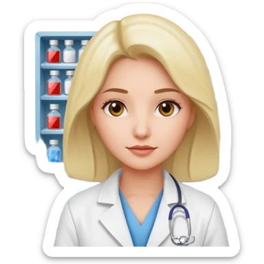una mujer en una farmacia sticker